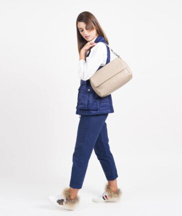 Bolso de piel para mujer Euria beige perfil entero
