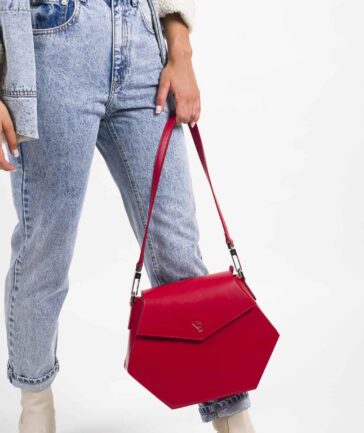 Bolso de piel hexagonal Izar rojo